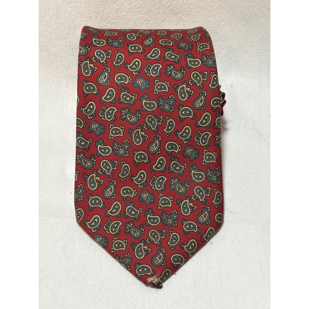 Christian Dior Mens Red Paisley Silk Tie Vintage Designer Necktie Paris New York